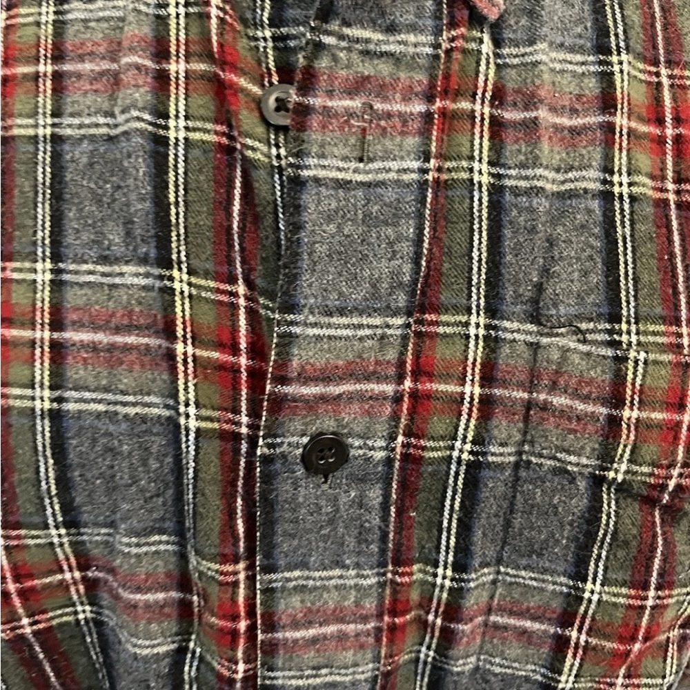 L.L. Bean Gray and Red Plaid Flannel shirt. Size medium - Picture 3 of 9